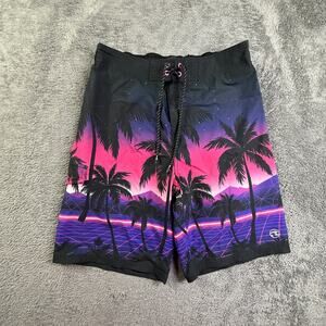 Ocean Current Mens L Swim Trunks Board Shorts Vaporwave Palm Tree Pink Purple